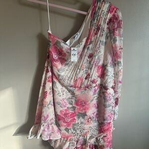 Express Vibrant Pink and Green Floral off the shoulder romper